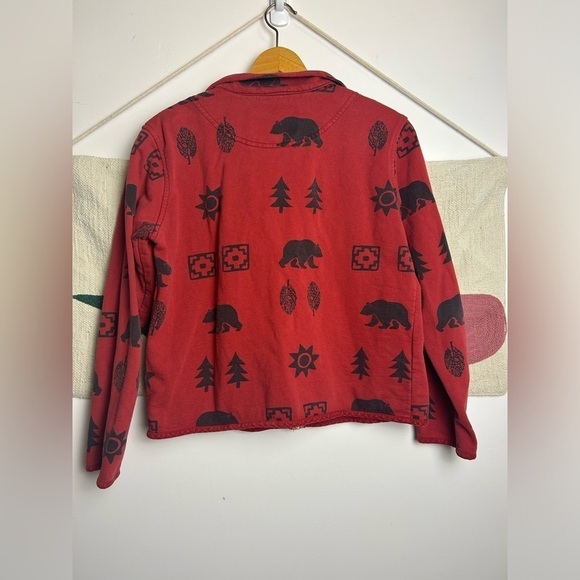 True grit Bear Printed fleece Jacket full zip Long sleeve red-Black minimalist S - Picture 3 of 11